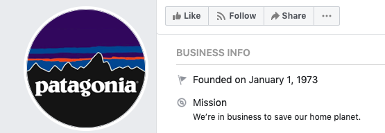Patagonia's Facebook profile