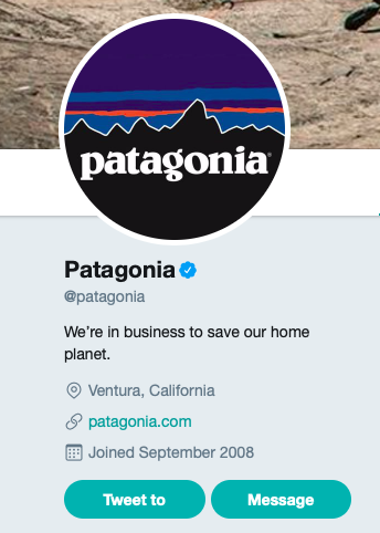 Patagonia's Twitter profile