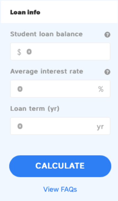 Screenshot of a student loan monthly payment calculator