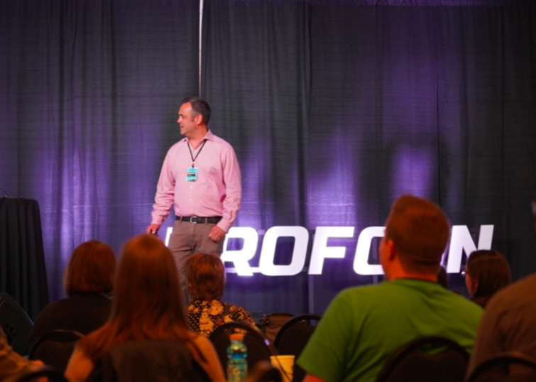 Brennan Davis on stage at ProfCon 2019