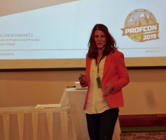 Stacy Schwartz speaking in the breakout room at ProfCon 2019