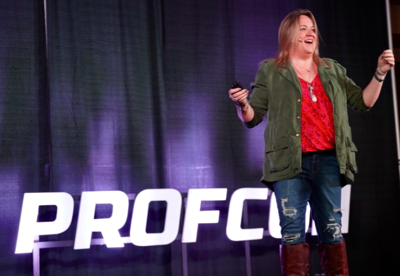 Heather Dopson on stage at ProfCon 2019