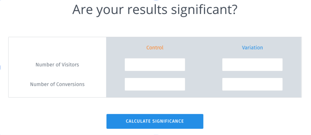 An example of an A/B test calculator.