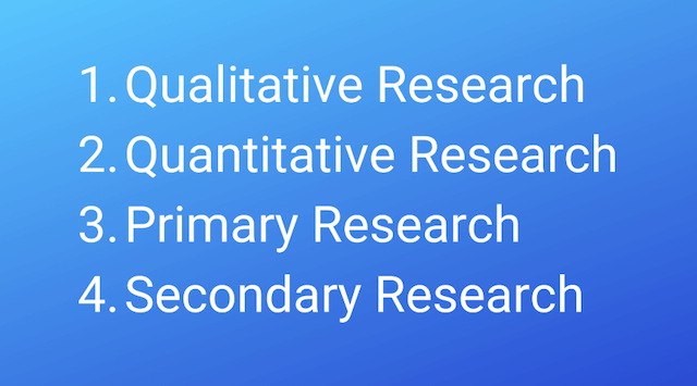1. Qualitative Research
2. Quantitative Research
3. Primary Research
4. Secondary Research