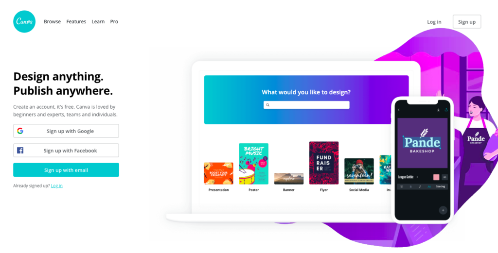 Canva home page