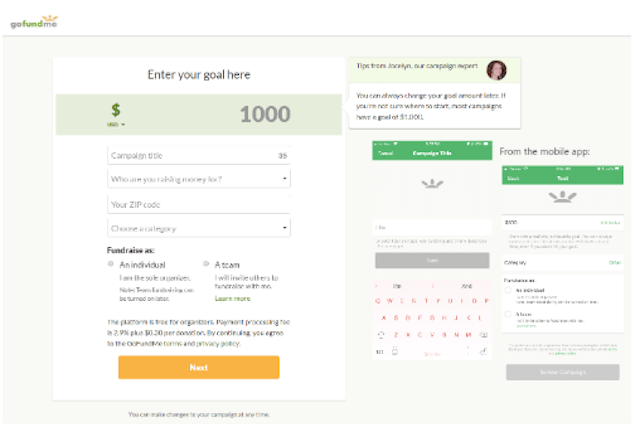 An image of the screens a user will see as he or she chooses how to share his or her GoFundMe