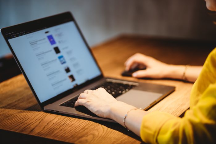 Woman using computer.