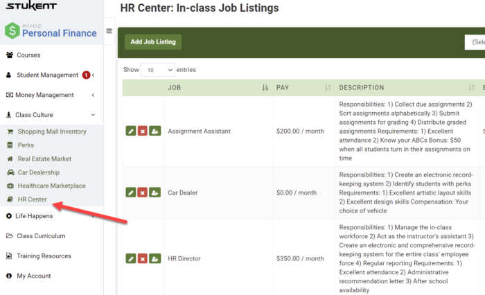 Mimic Personal Finance HR center screenshot