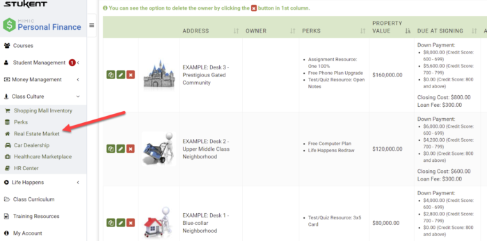 Mimic Personal Finance real estate market screenshot