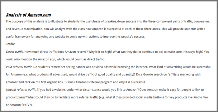 Digital marketing student activity #3. Website analysis screenshot.