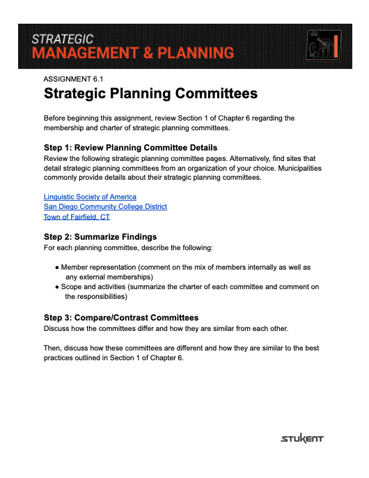 SMP Strategic Planning Committees Assignment Form Stukent Stukent