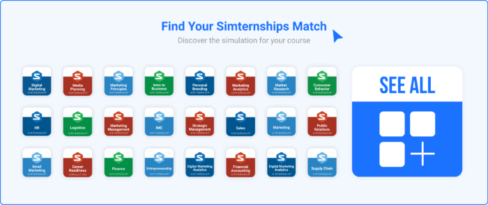 A screenshot of a Stukent web page that prompts users to find their Simternship match. It displays the available Simternships below.