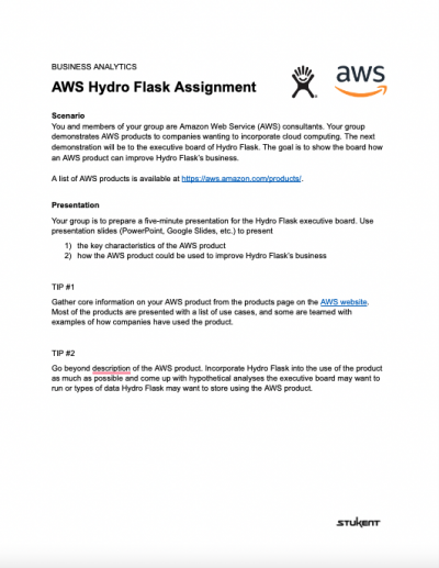 AWS Hydro Flask Assignment instructor guide