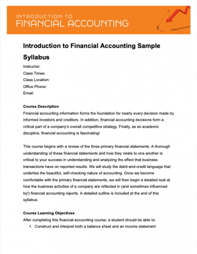 Intro to Financial Accounting Sample Syllabus
