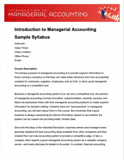 Intro to Managerial Accounting Sample Syllabus