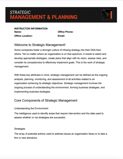 Strategic Management & Planning Sample Syllabus