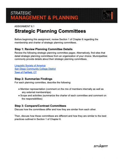 Strategic Planning Committees Assignment